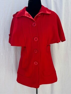 Y2K Red Wool Cape Coat Jacket Papillon Mod Retro Old Hollywood Glam Swing M